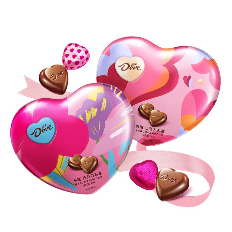 沃集鲜德芙心语摩卡榛仁和牛奶巧克力礼盒98g心型礼盒沃尔玛代购