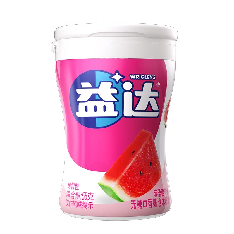 沃集鲜益达无糖口香糖奔涌西瓜味56g(约40粒)小巧便携沃尔玛代购