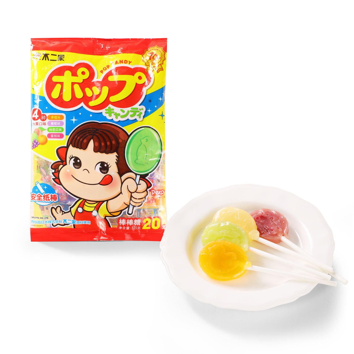 沃集鲜不二家棒棒糖蜜桃味葡萄味哈密瓜味香橙味125g沃尔玛代购