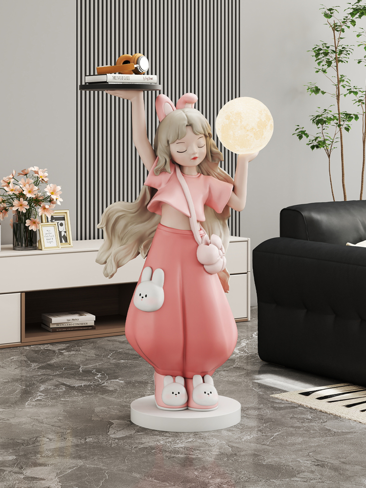 可爱女孩大型落地摆件客厅电视柜沙发旁托盘氛围灯装饰品乔迁礼品