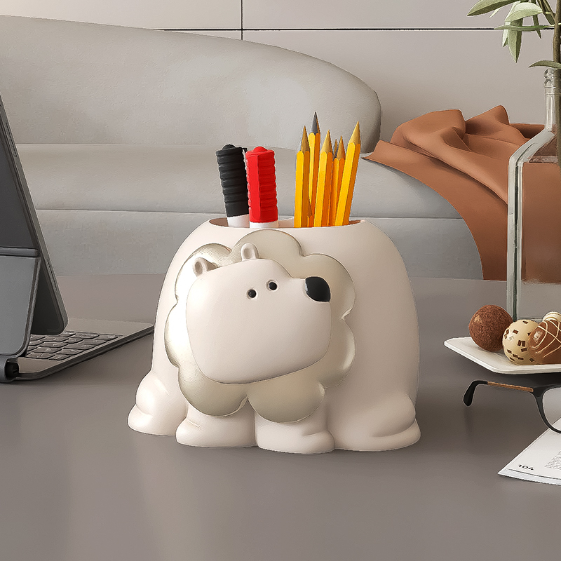 创意可爱狮子笔筒办公室桌面工位装饰品摆件化妆刷收纳生日礼物