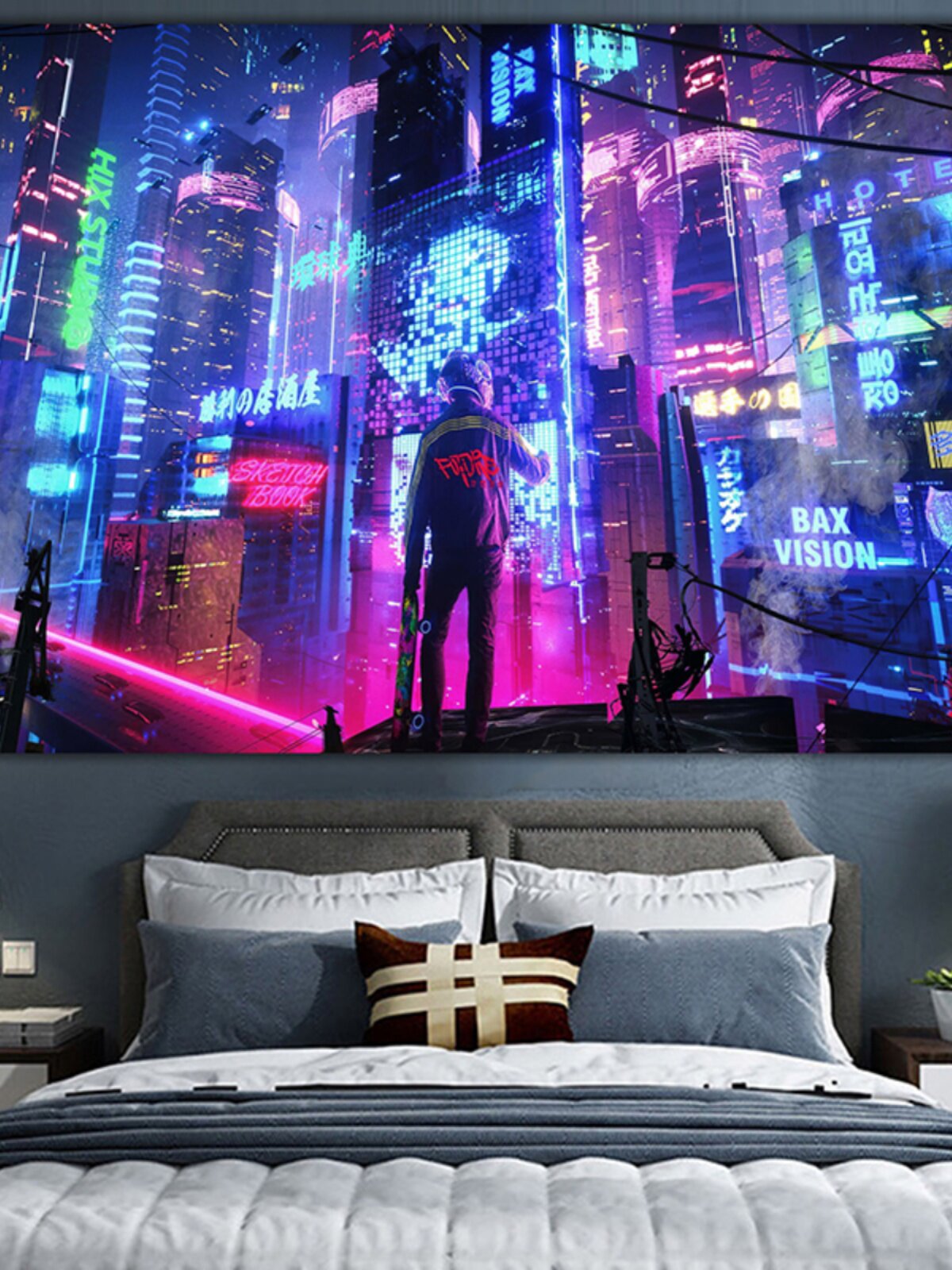 사이버 펑크 공상 과학 유행 브랜드 배경 천 인 교수형 천 라이브 룸 벽 천 기숙사 침대 옆 장식 태피스트리 캔버스