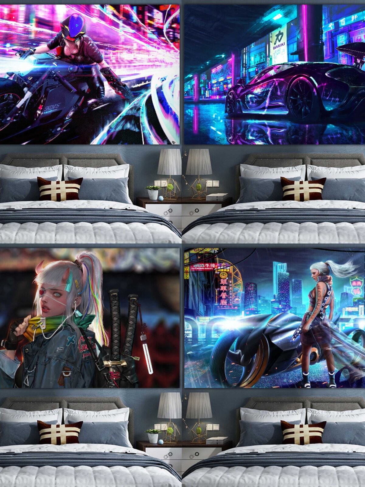 사이버 펑크 공상 과학 유행 브랜드 배경 천 인 교수형 천 라이브 룸 벽 천 기숙사 침대 옆 장식 태피스트리 캔버스