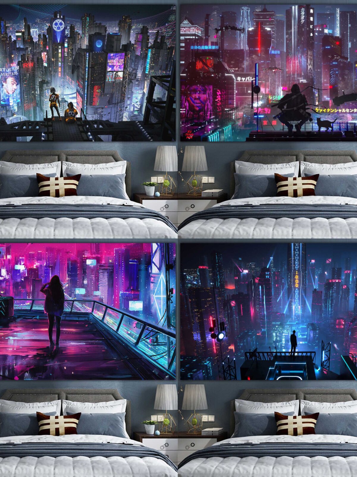 사이버 펑크 공상 과학 유행 브랜드 배경 천 인 교수형 천 라이브 룸 벽 천 기숙사 침대 옆 장식 태피스트리 캔버스