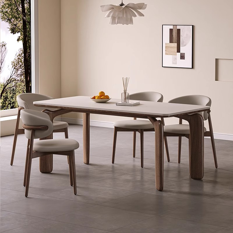 优品木语大象腿实木岩板餐桌