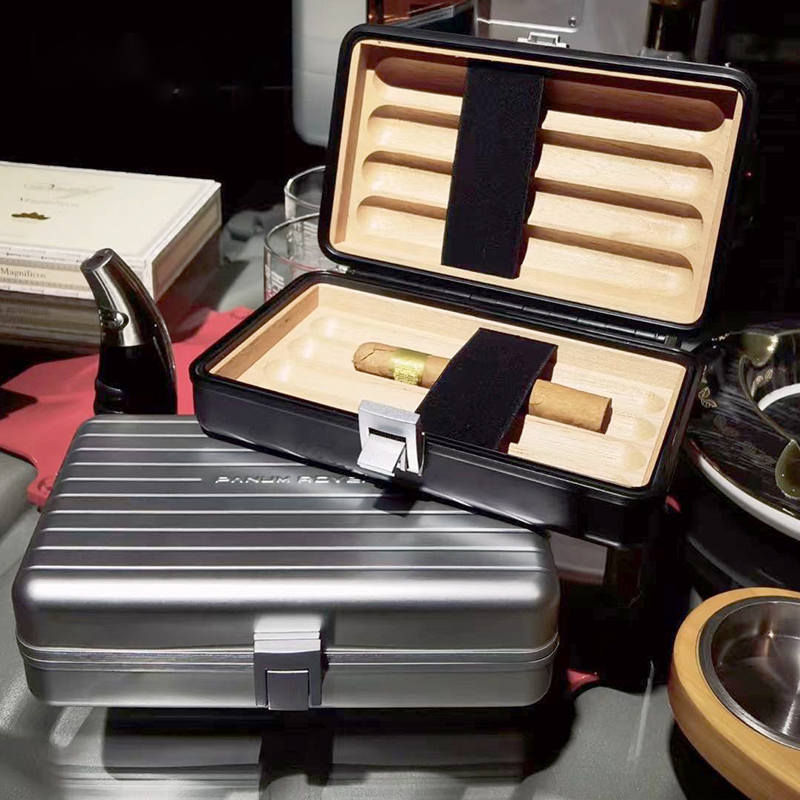 酷麦provo铝镁合金松木保湿盒黑色雪茄盒高档便携金属烟盒收纳盒