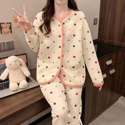 睡衣女款秋冬季空气棉夹层