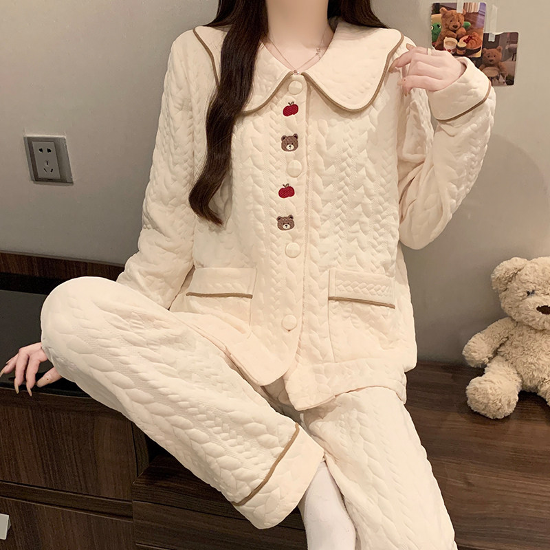 睡衣女春秋季2025新款保暖可爱空气棉夹层加厚长袖冬天家居服套装,女士内衣/男士内衣/家居服,睡衣/家居服套装,淘宝优惠券,粉丝福利购,淘宝优惠卷