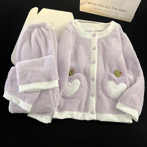 珊瑚绒睡衣女秋冬加绒加厚保暖