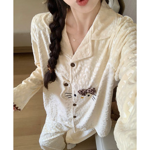 双面磨毛海岛绒冬季睡衣女款2026新款高级可爱KT猫德绒家居服套装