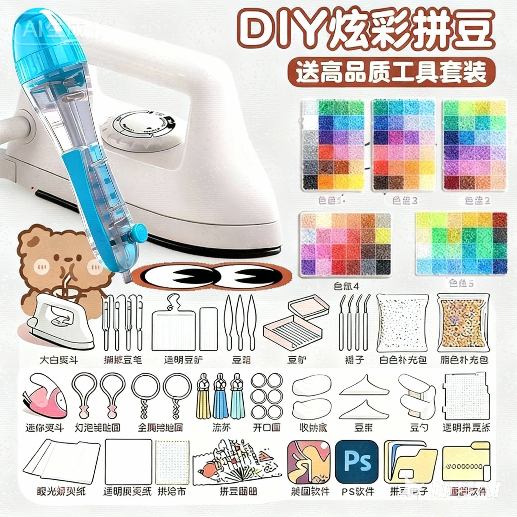 全自动拼豆笔拼豆豆手工diy材料包全套立体融合MARD色号套装工具,玩具/童车/益智/积木/模型,普通塑料积木,淘宝优惠券,粉丝福利购,淘宝优惠卷