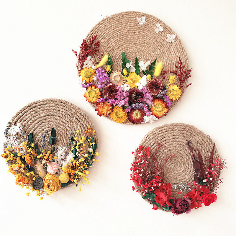 永生花diy材料麻绳圆木盘干花家居客厅壁挂装饰亲子手工团建活动