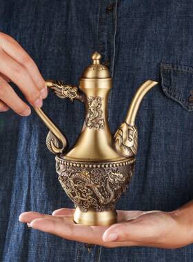 黄铜龙桌凤酒复壶家居面工宴ZY41艺品摆件双鹤酒壶会婚庆古小铜器