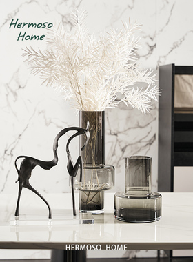 HERMOSO 现代Glass Vase灰色玻璃花瓶摆件客厅插花干花酒柜样板间