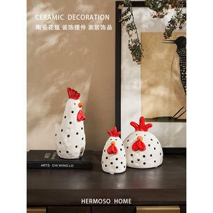 HERMOSO 冰裂纹小母鸡摆件陶瓷客厅桌面酒柜办公室好寓意乔迁新居