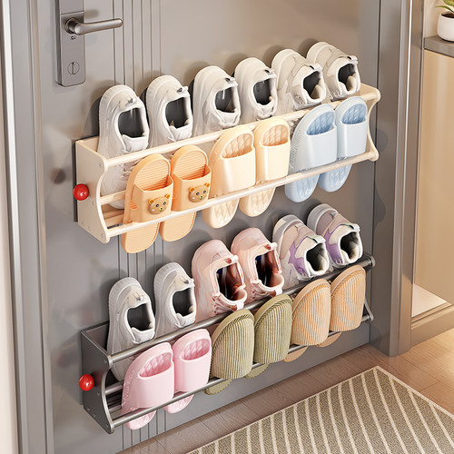 磁吸拖鞋架免打孔鞋子收纳神器玄关双层沥水架卫生间入户门后壁挂