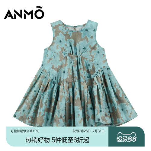 【小童】ANMO安墨女童无袖连衣裙夏季新品田园风碎花纯棉亲肤裙装