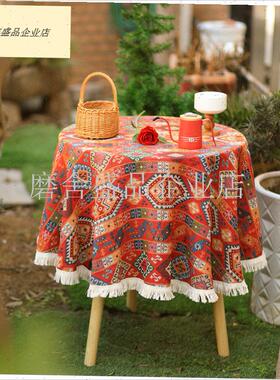 摩洛哥民b族风圆桌布波西米亚桌布新年红色覆古餐桌布野餐露营盖.