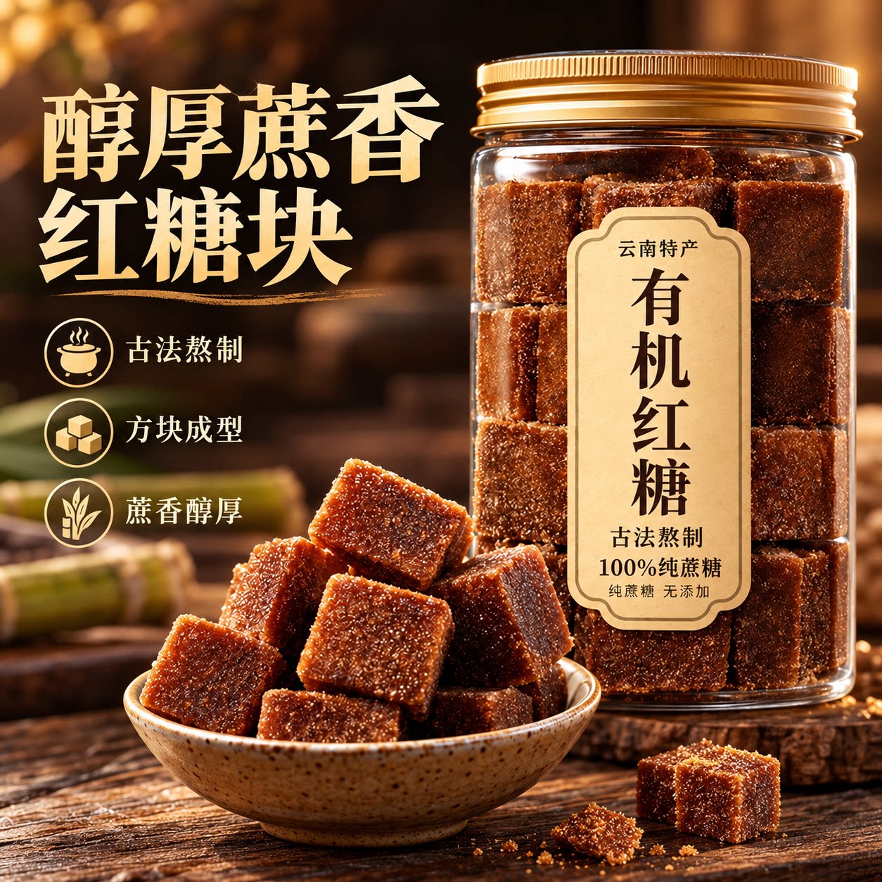 传统手工制作纯甘蔗古法小红糖块