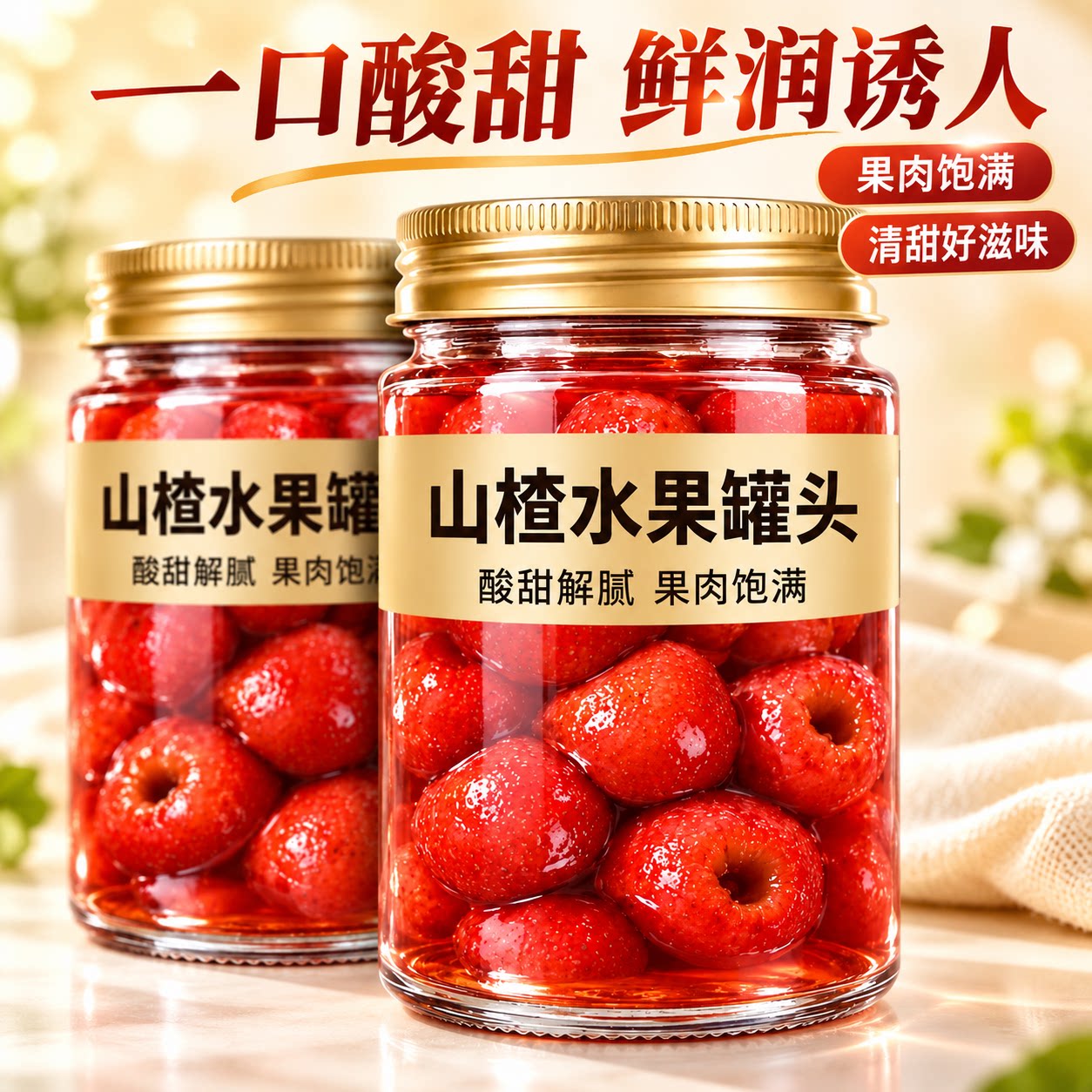 新鲜山楂罐头510克瓶装新鲜水果