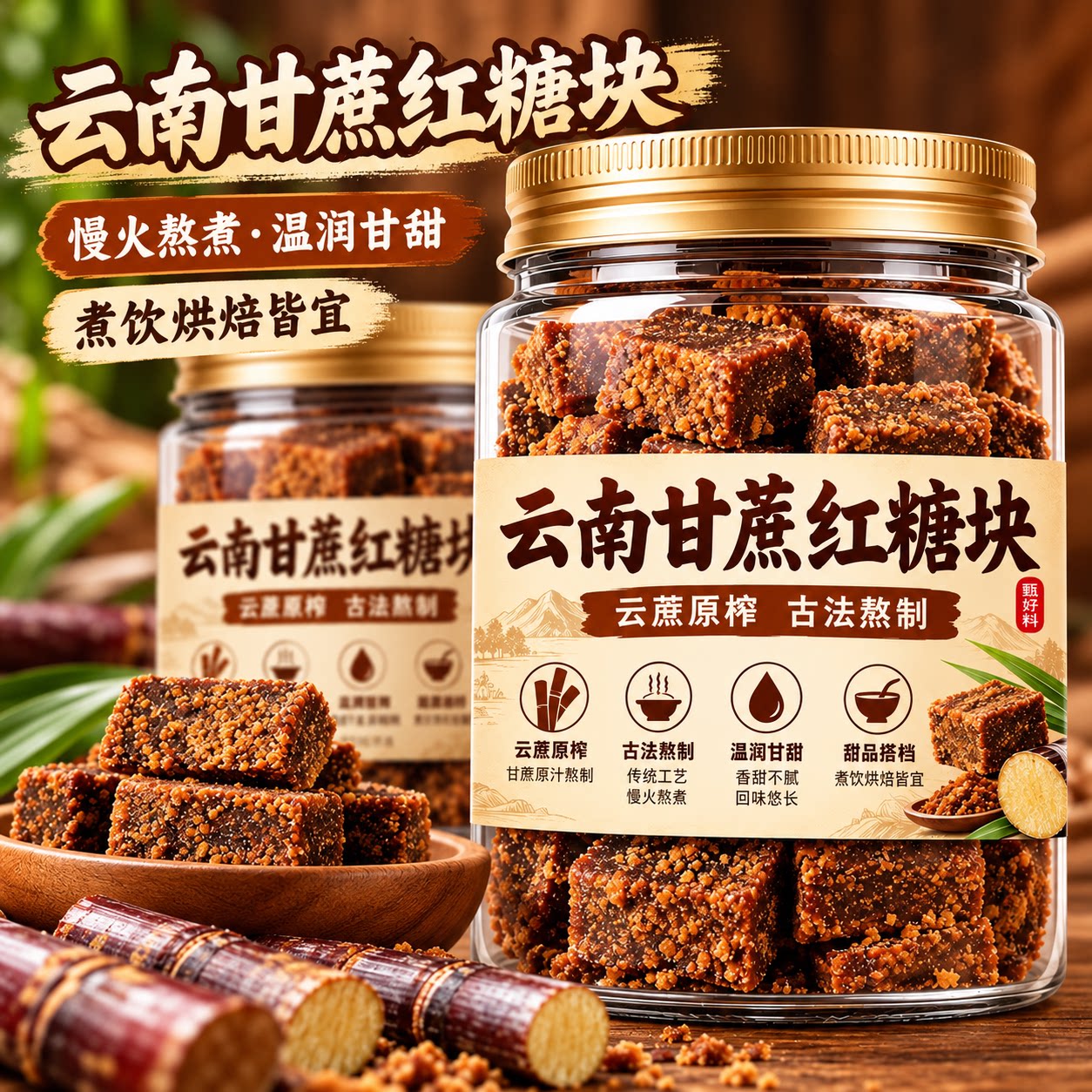云南手工纯甘蔗有机老红糖块旗舰