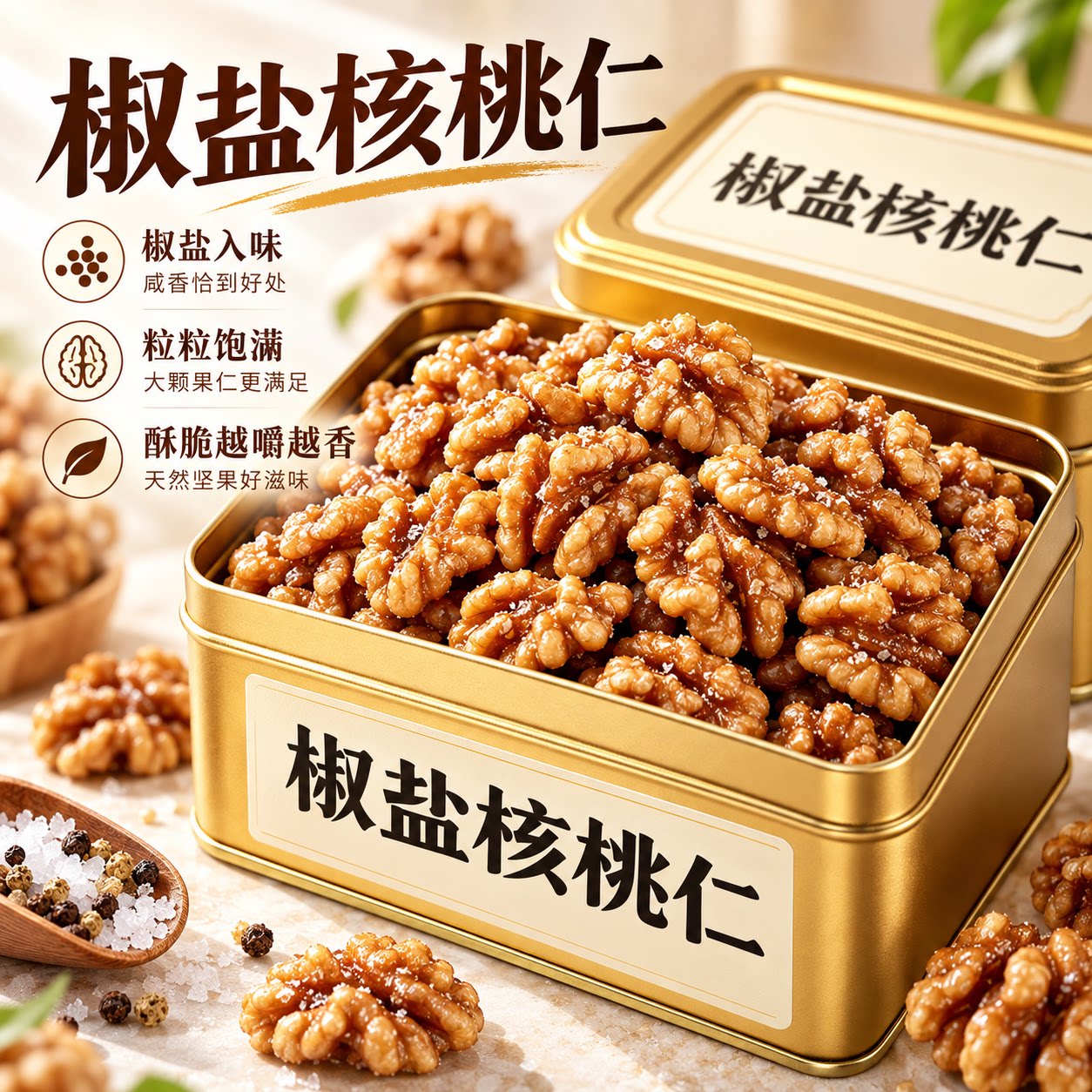 椒盐核桃仁咸味炒熟核桃坚果袋装