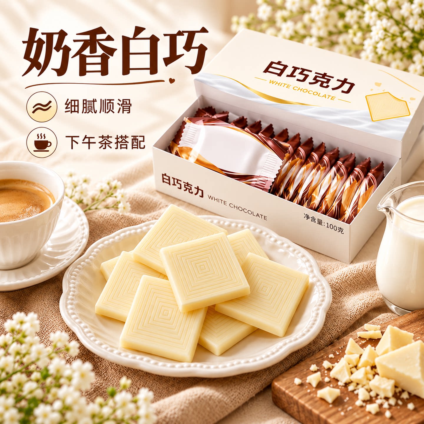 白巧克力奶香全白黑巧克力下午茶