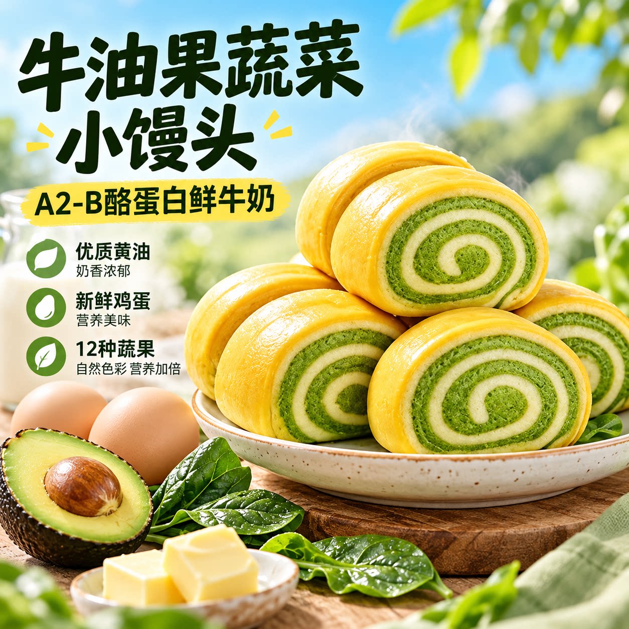 牛油果菜菜小馒头面包营养速早餐