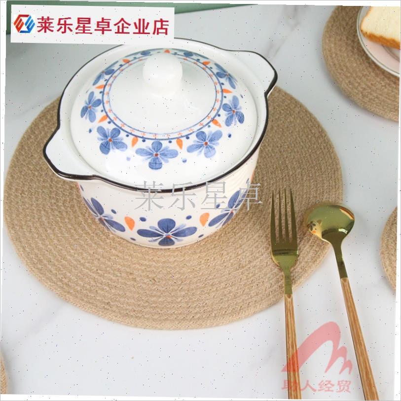 砂锅保温隔热垫圆形挂钩家用餐桌耐高温放锅麻绳V垫防烫火锅珐琅.