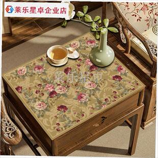 新中式花卉d床头柜桌布防水防烫免洗皮革桌垫卧室防尘盖布保护垫.