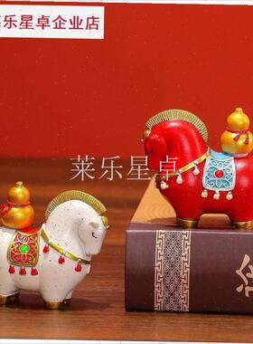 新款马上发财国j潮马礼品套装马年吉祥物生肖桌面装饰创意礼物摆.
