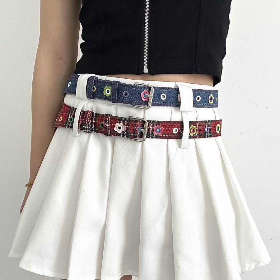 多巴安花朵铆钉全孔皮带