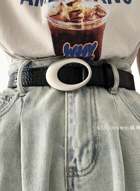 美式复古y2k腰带女2025新款黑色鳄鱼纹路皮革皮带简约高级配饰潮