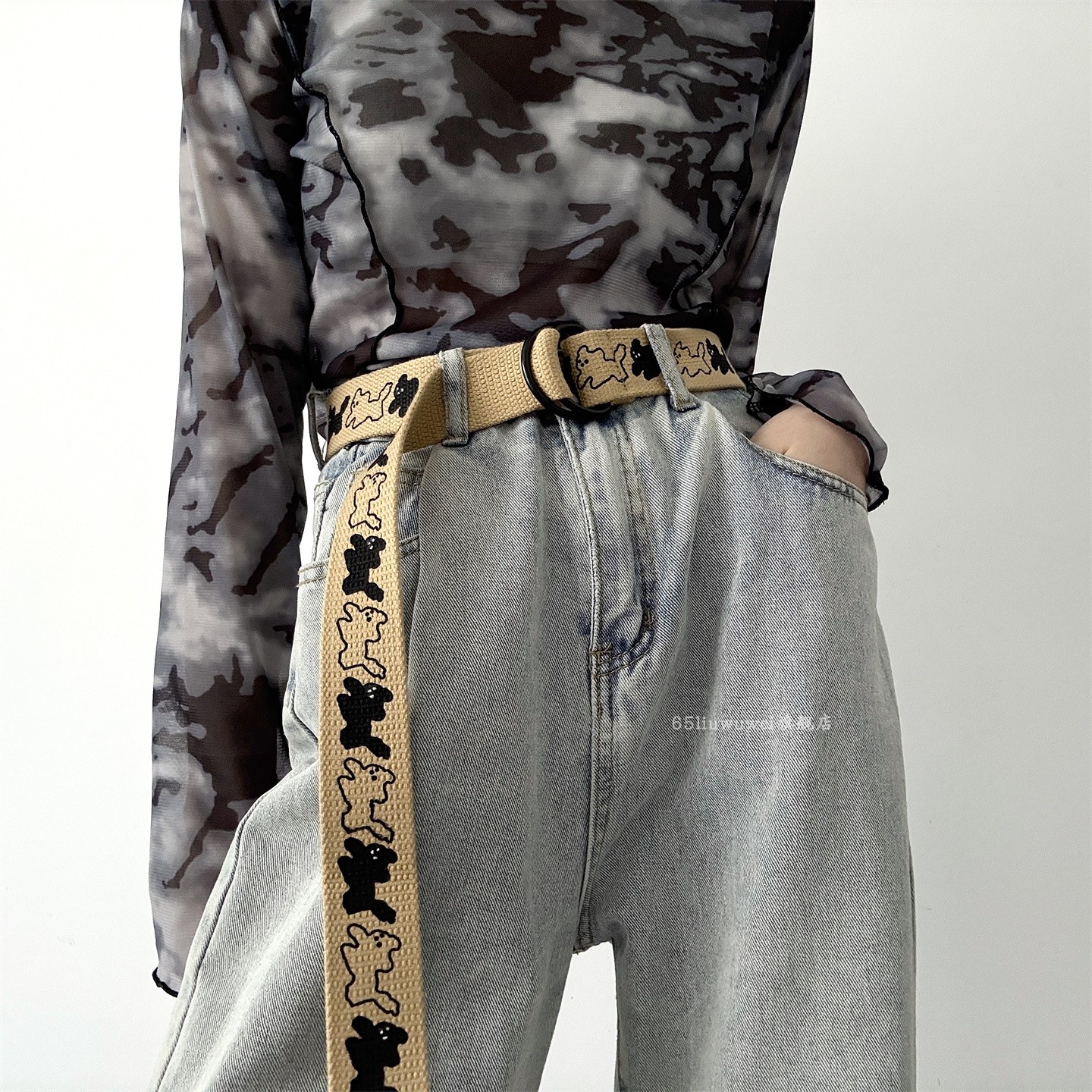 ims原宿风小狗帆布印花帆布皮带~