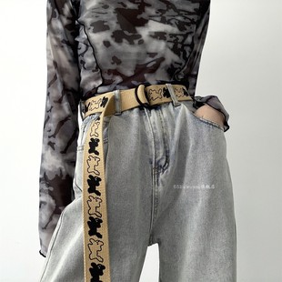 趣味帆布腰带百搭休闲印花学生女款裤带双环扣原宿ins百搭皮带男