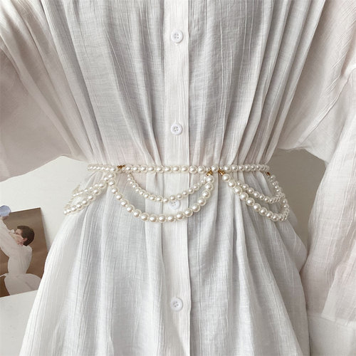 高级感法式珍珠腰带百搭腰封