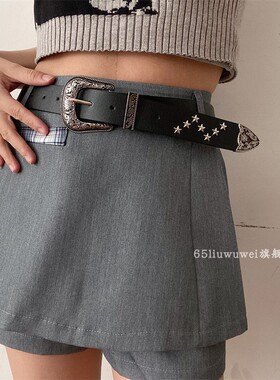 2025新款辣妹皮带y2k牛仔裤配饰美式小众黑色复古百搭铆钉腰带女