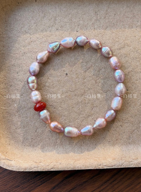 天然淡水紫色珍珠串珠手链小众设计高级感新中式复古红玛瑙手串女