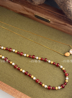 天然红玛瑙串珠项链气质简约显白复古小众设计高级感叠戴锁骨链女