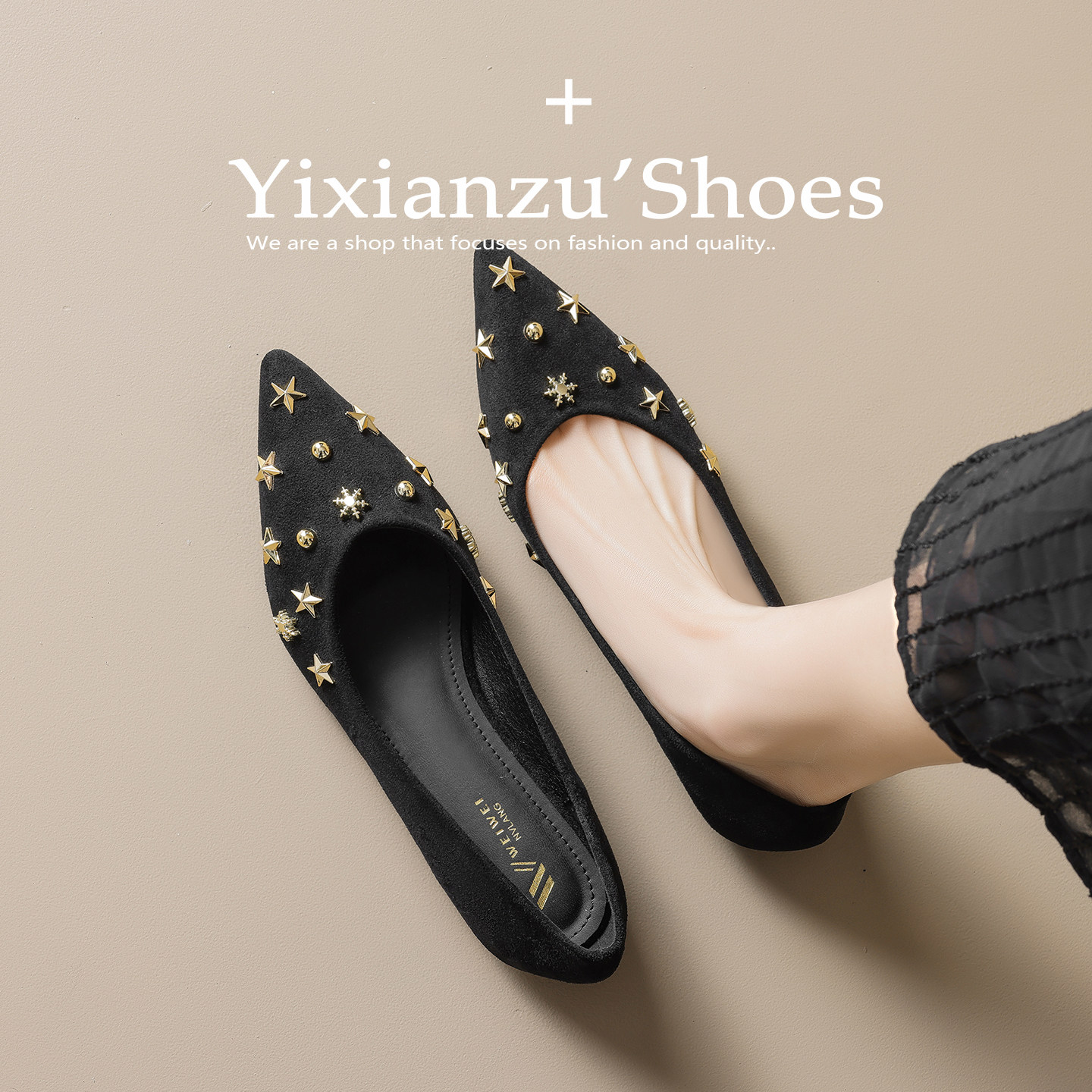 2026年新款尖头铆钉浅口单鞋女平底温柔配裙子软底一脚蹬平底女鞋,女鞋,浅口单鞋,淘宝优惠券,粉丝福利购,淘宝优惠卷