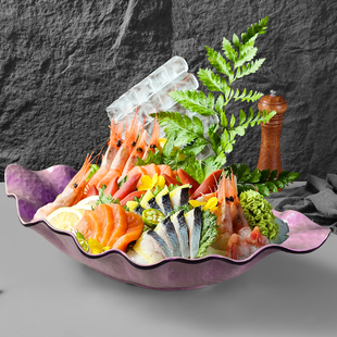 密胺刺身专用盘商用姿造盘子冰盘肥牛鱼生摆盘装 饰海鲜三文鱼大盘