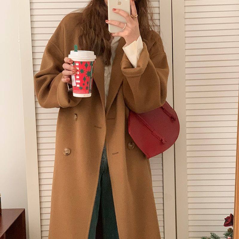 冬季新款韩国东大门大衣女中长款过膝赫本风高级感驼色毛呢外套,女装/女士精品,毛呢外套,淘宝优惠券,粉丝福利购,淘宝优惠卷