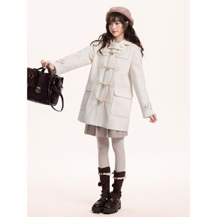 【绪山眠兔】甜美牛角扣大衣女学院秋冬小个子JK制服日系清新外套