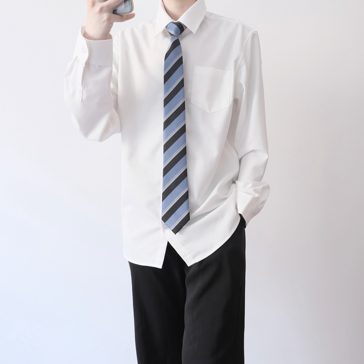 颜沐溪原创DK制服白色基础款长袖衬衫男学生毕业面试正装百搭上衣