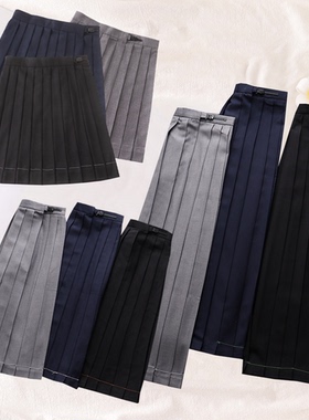 原创日系jk基础款22褶百褶裙 女学生黑色绀色高腰纯色短裙中长裙