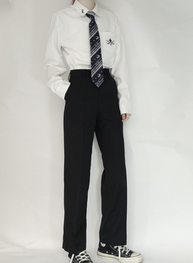 【颜沐溪】西裤  原创JK/DK制服刺绣休闲裤  黑色直筒学院风长裤