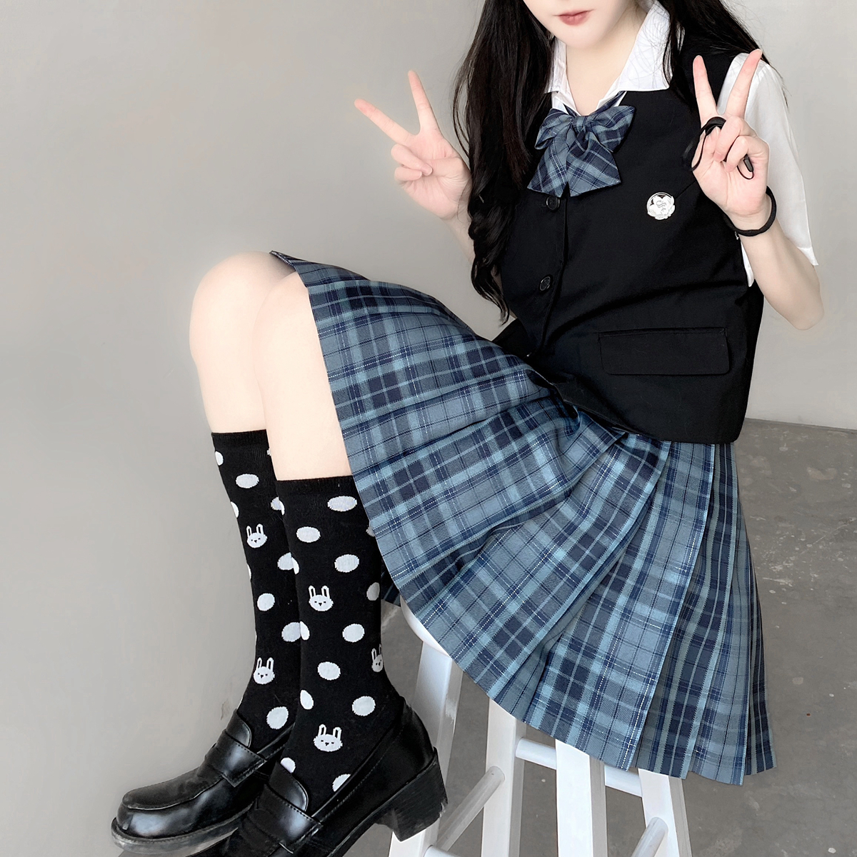 【颜沐溪】星河梦 原创jk制服正版格裙银线 星空蓝裙子短裙夏秋季