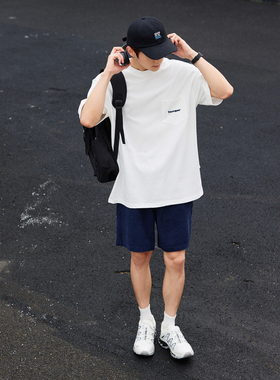 蔡哥哥男装 纯棉半袖白色大T衫 小口袋短袖T恤 休闲潮流情侣N102