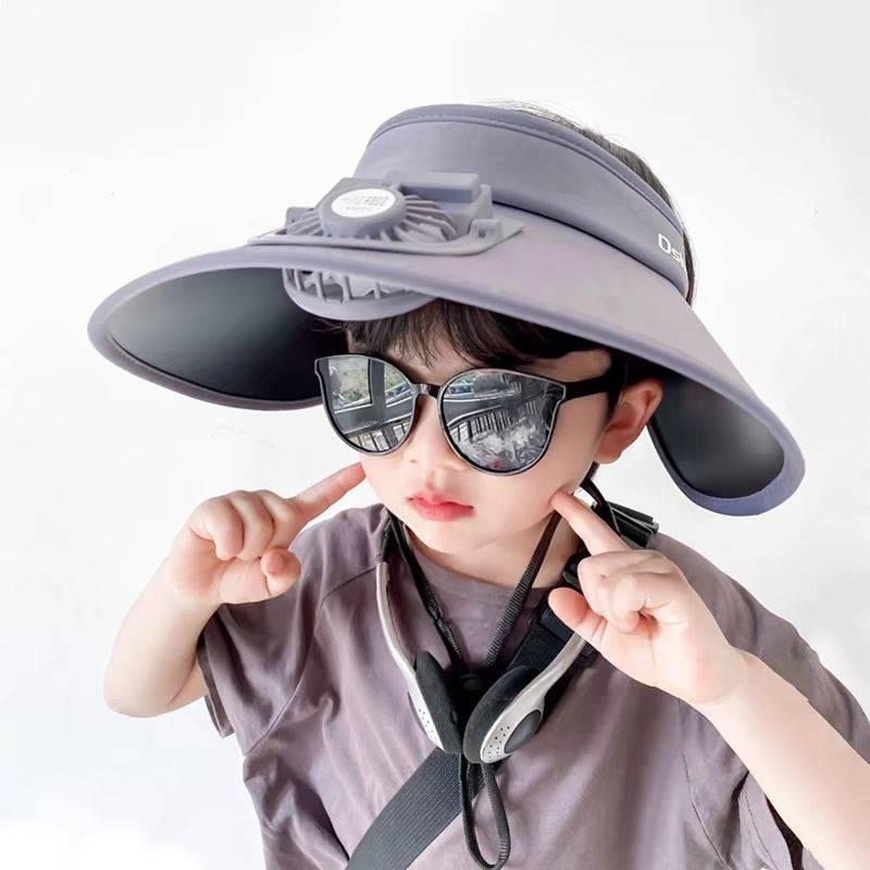 儿童风扇帽子夏季男童防晒帽大帽檐空顶遮阳帽防紫外线小孩太阳帽