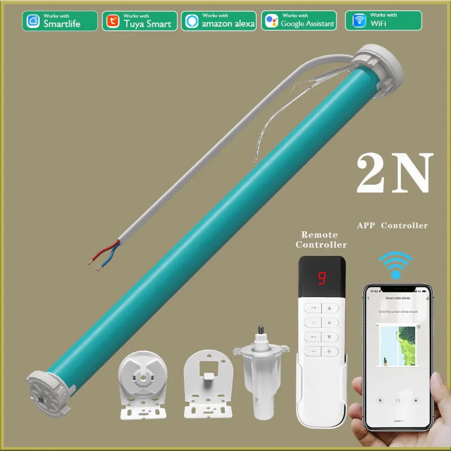 2N涂鸦Wifi电动管状电机适用38铝管智能窗帘卷帘电机支持语音助手